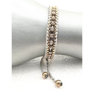 Rhinestone Cup Chain & Braided Cord Bracelet Gold Tone Prong Set Glass Crystals